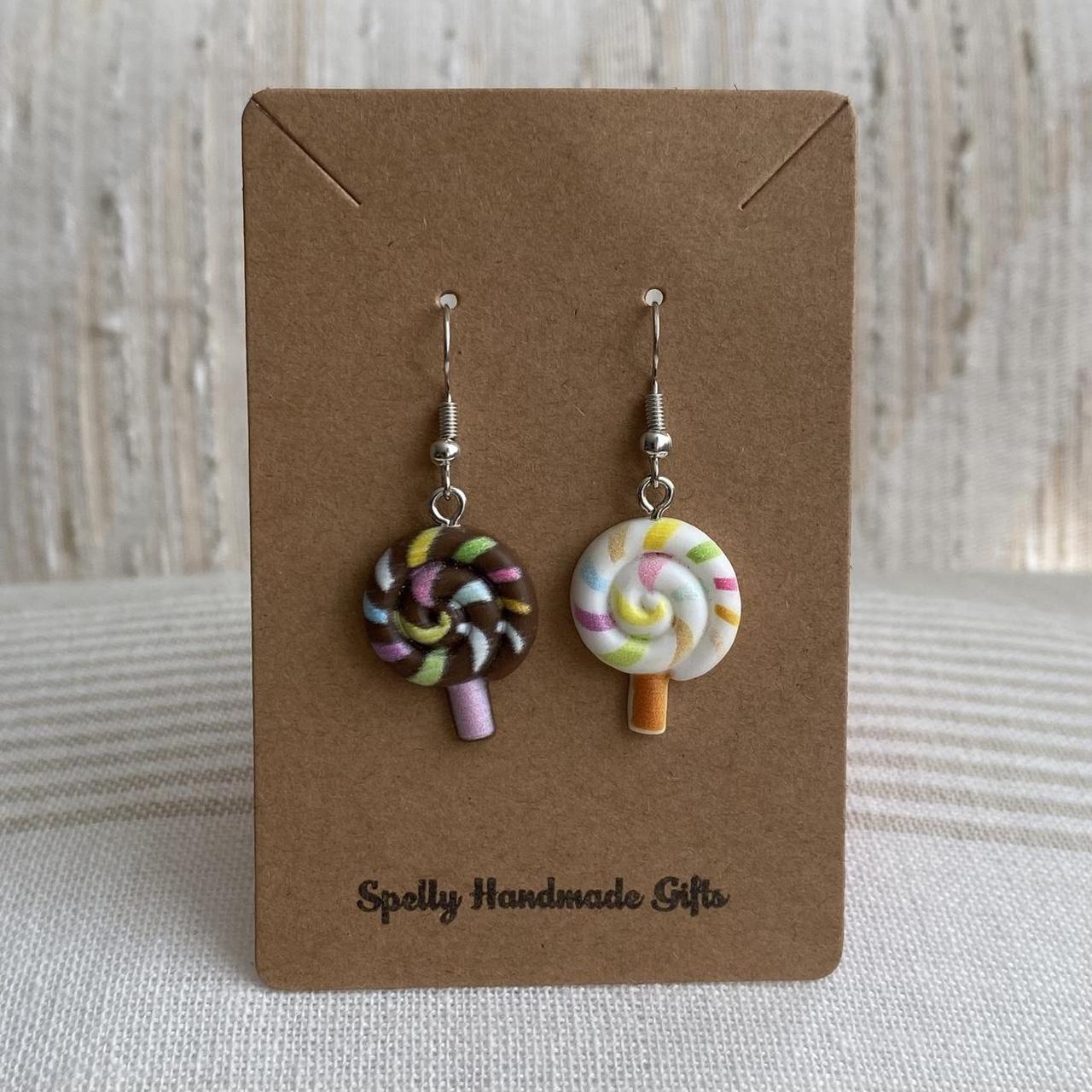 Brown And White Swirly Lollipop Dangle Earrings With - Image 2