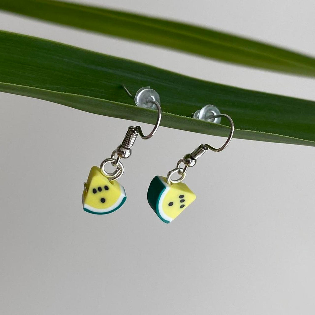 Yellow Watermelon Fruit Polymer Clay Dangle Earrings - Image 2