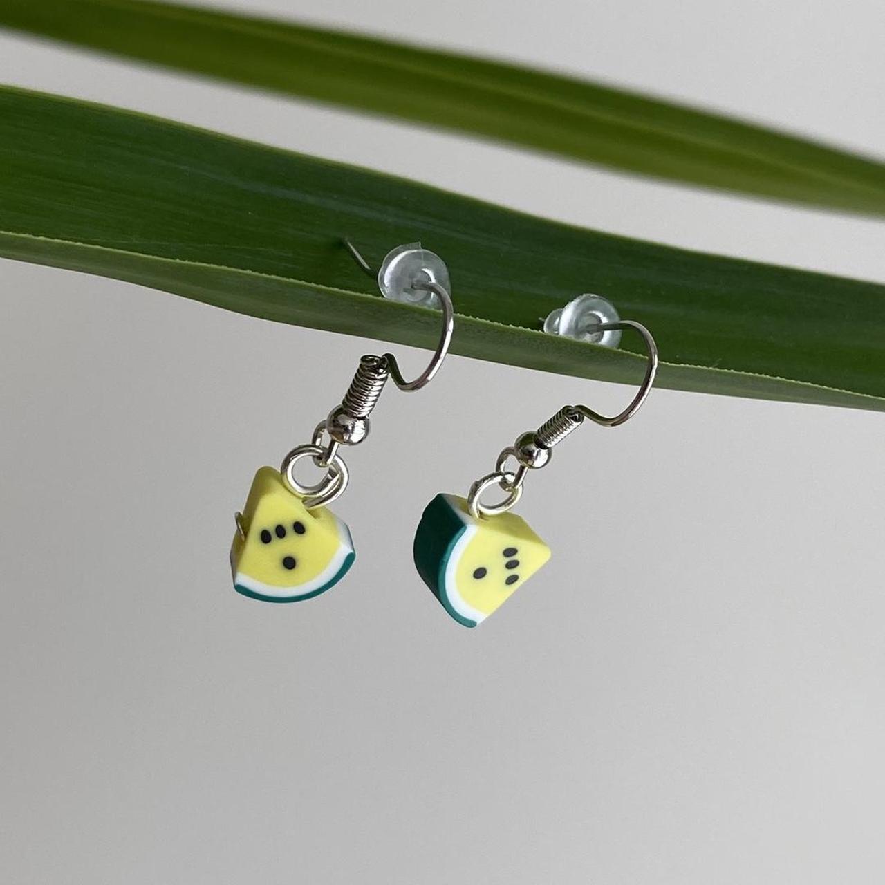 Yellow Watermelon Fruit Polymer Clay Dangle Earrings - Image 2