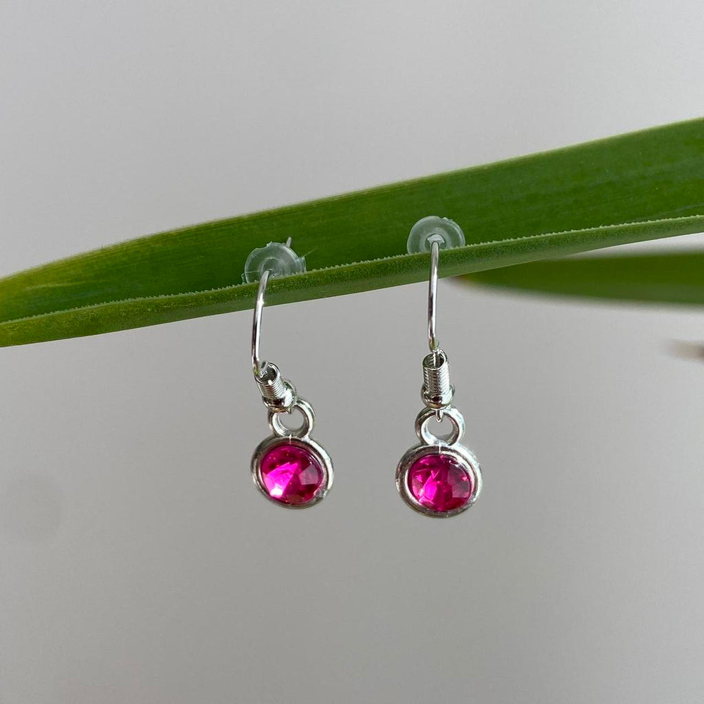 Magenta Pink Gem Dangle Earrings Silver Accents - Image 3