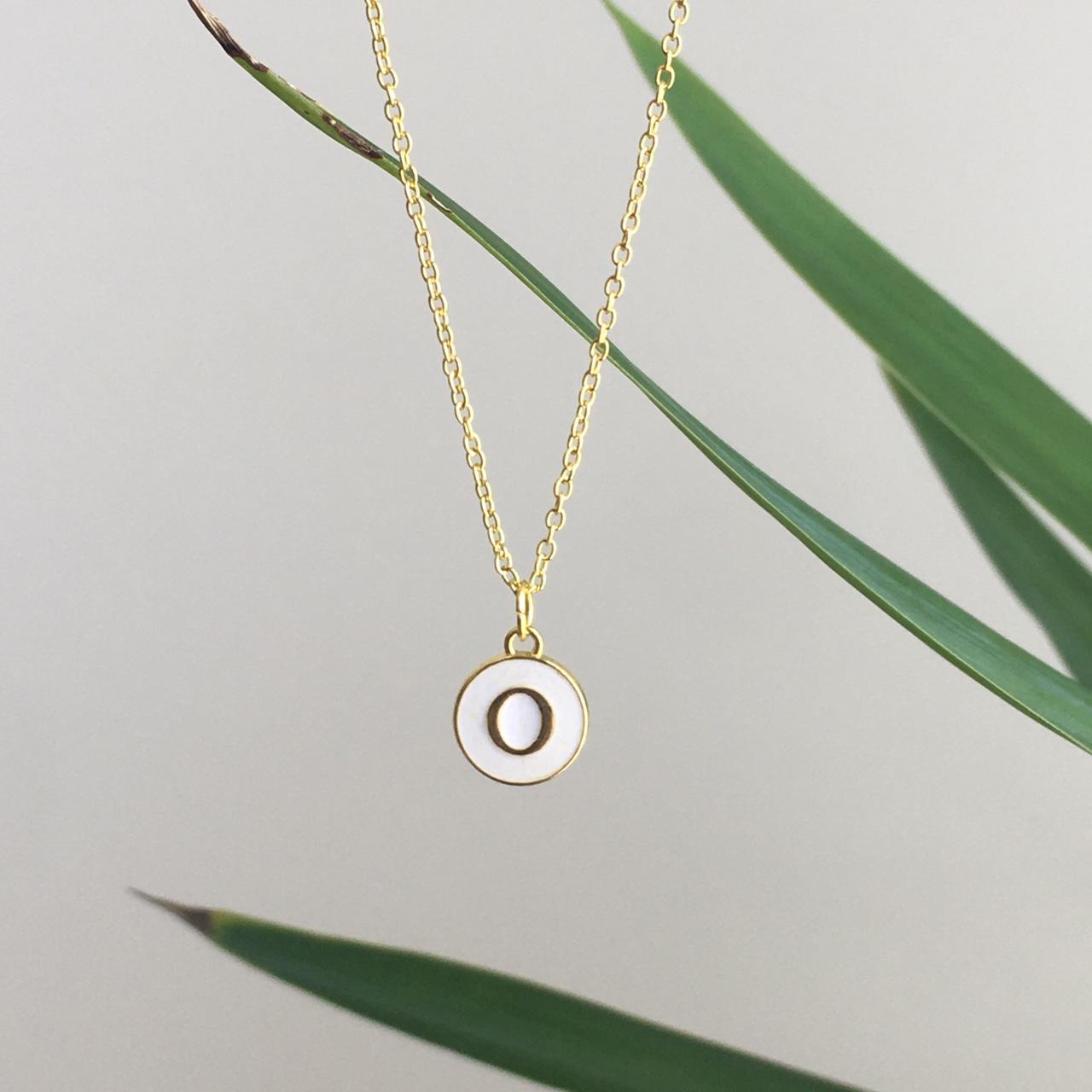 Letter O Initial White Enamel Pendant Chain Necklace