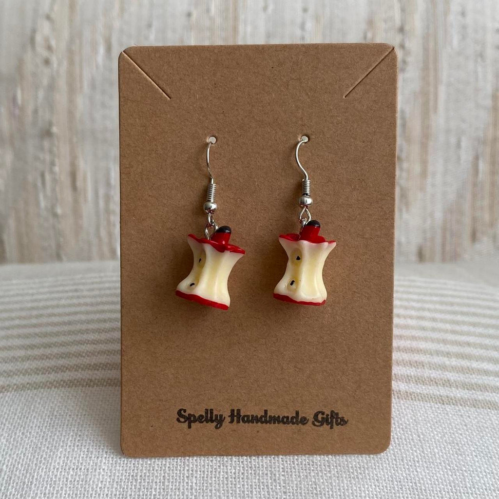 Eaten Red Apple Core Dangle Earrings With Silver - Image 2
