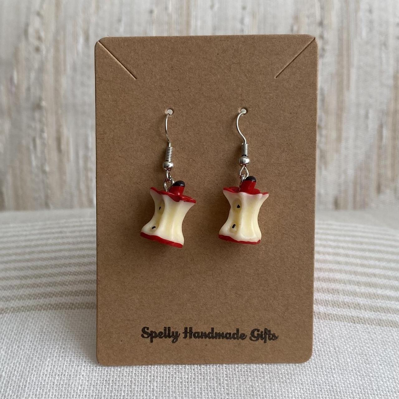 Eaten Red Apple Core Dangle Earrings With Silver - Image 2