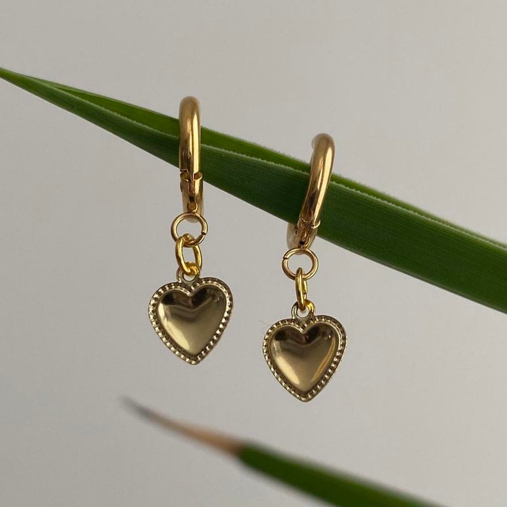 Petite Gold Heart Dangle Hoop Earrings Also - Image 5