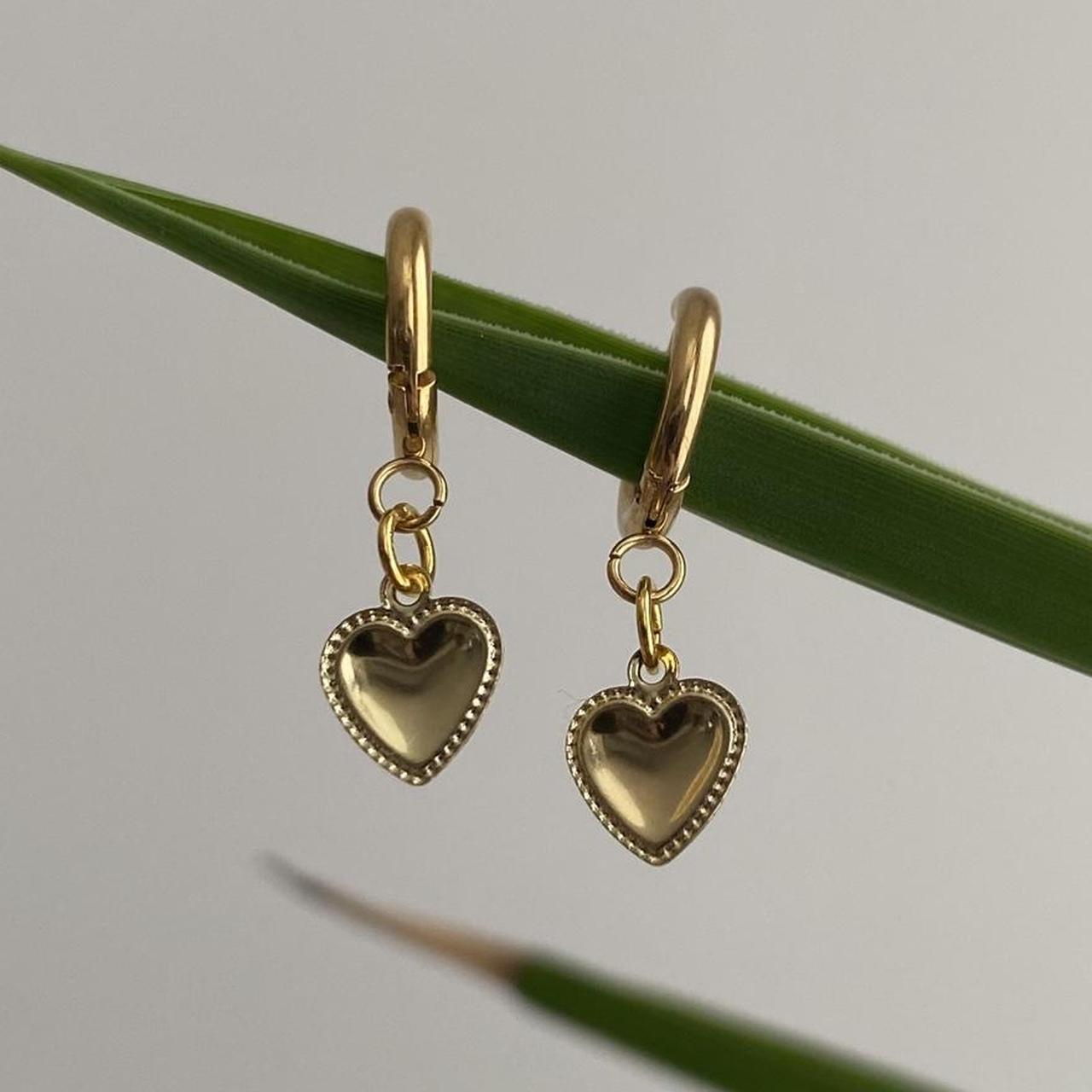 Petite Gold Heart Dangle Hoop Earrings Also - Image 5