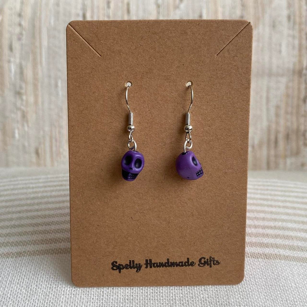 Cinco De Mayo Purple And Black Skull Dangle Earrings - Image 3