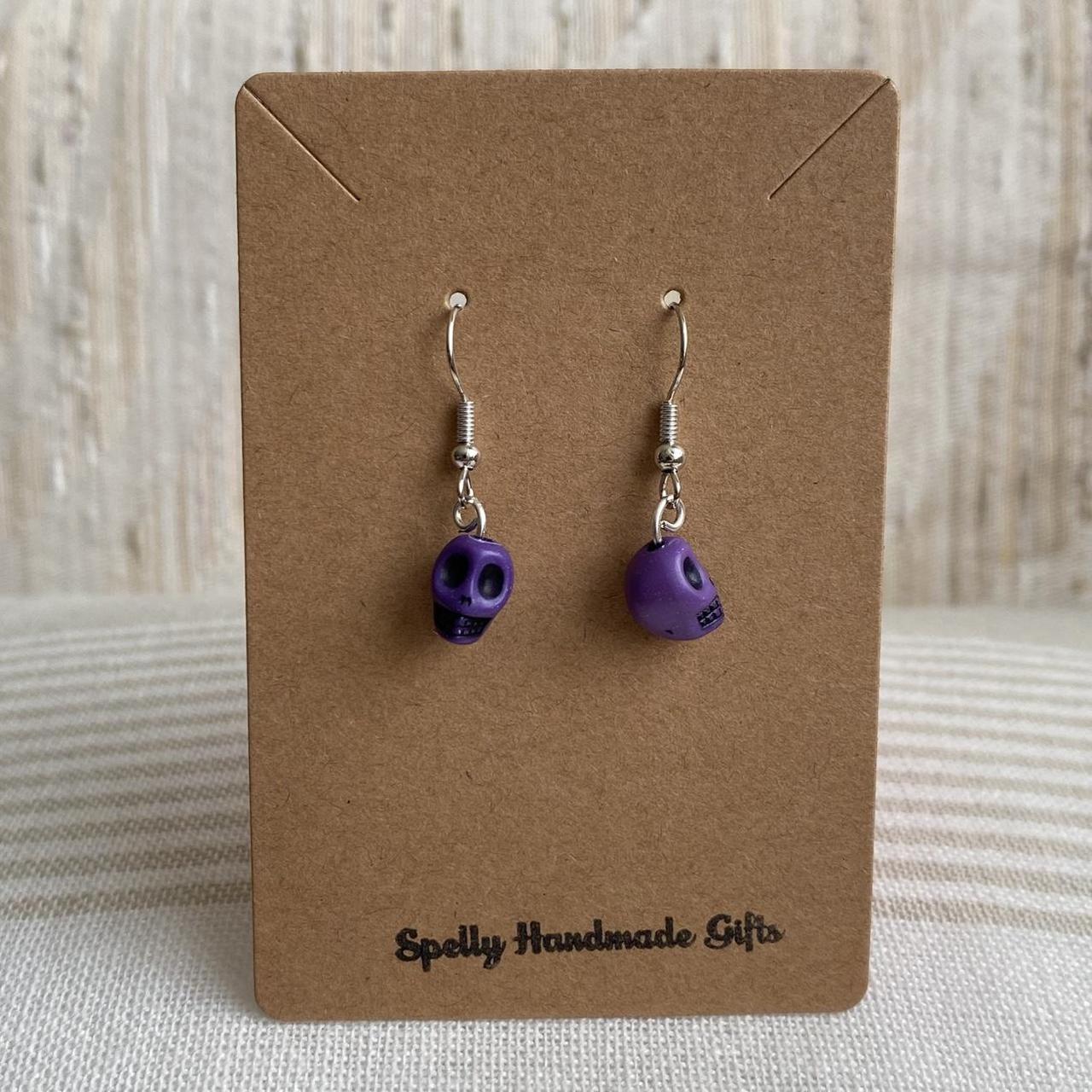 Cinco De Mayo Purple And Black Skull Dangle Earrings - Image 3