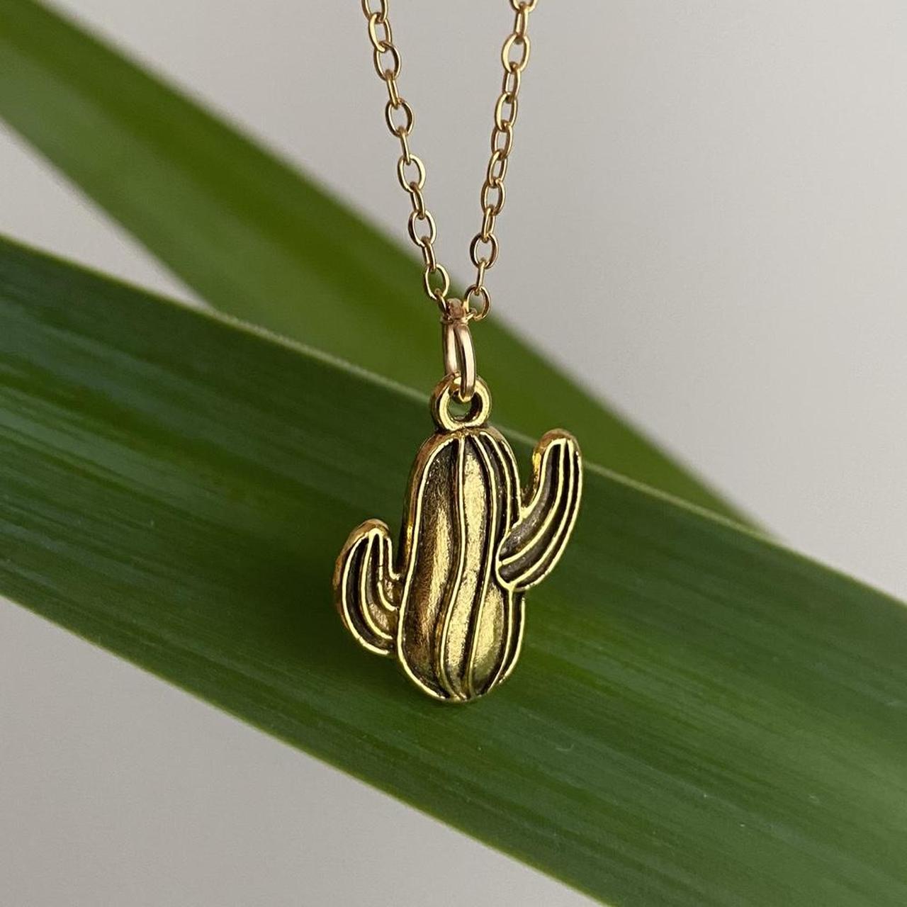 Gold Cactus Pendant Chain Necklace 18 Karat Gold