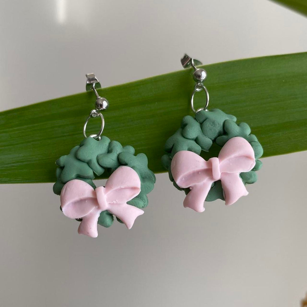 Made To Order Pink Bow Christmas Wreath Polymer Clay