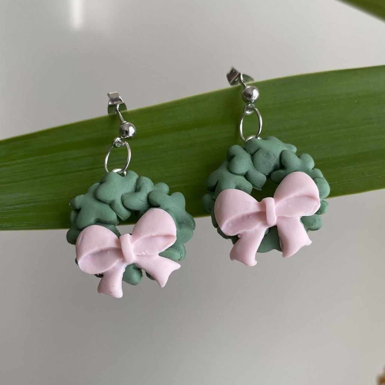 Made To Order Pink Bow Christmas Wreath Polymer Clay