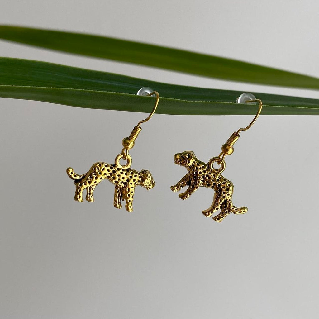 Gold Leopard Dangle Earrings Hand Made Pendant - Image 3