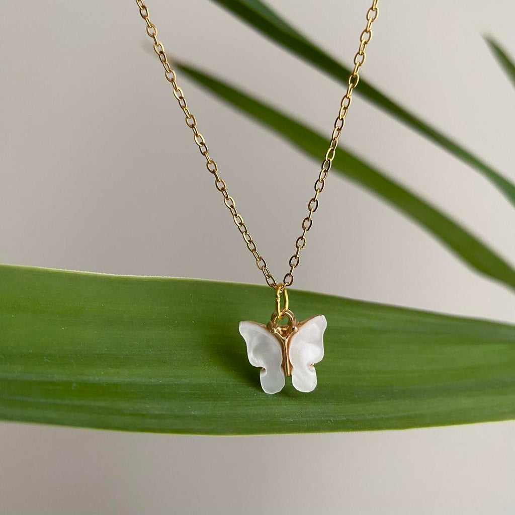 White Butterfly Pendant Chain Necklace With Gold - Image 3