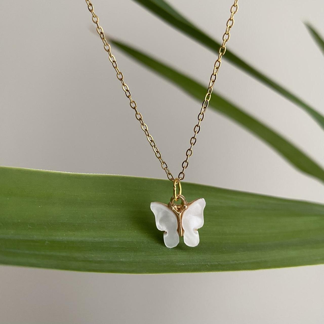 White Butterfly Pendant Chain Necklace With Gold - Image 3