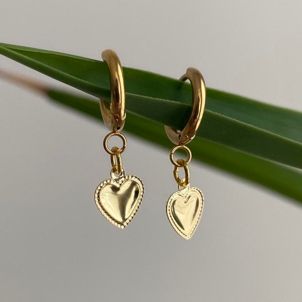 Petite Gold Heart Dangle Hoop Earrings Also - Image 3