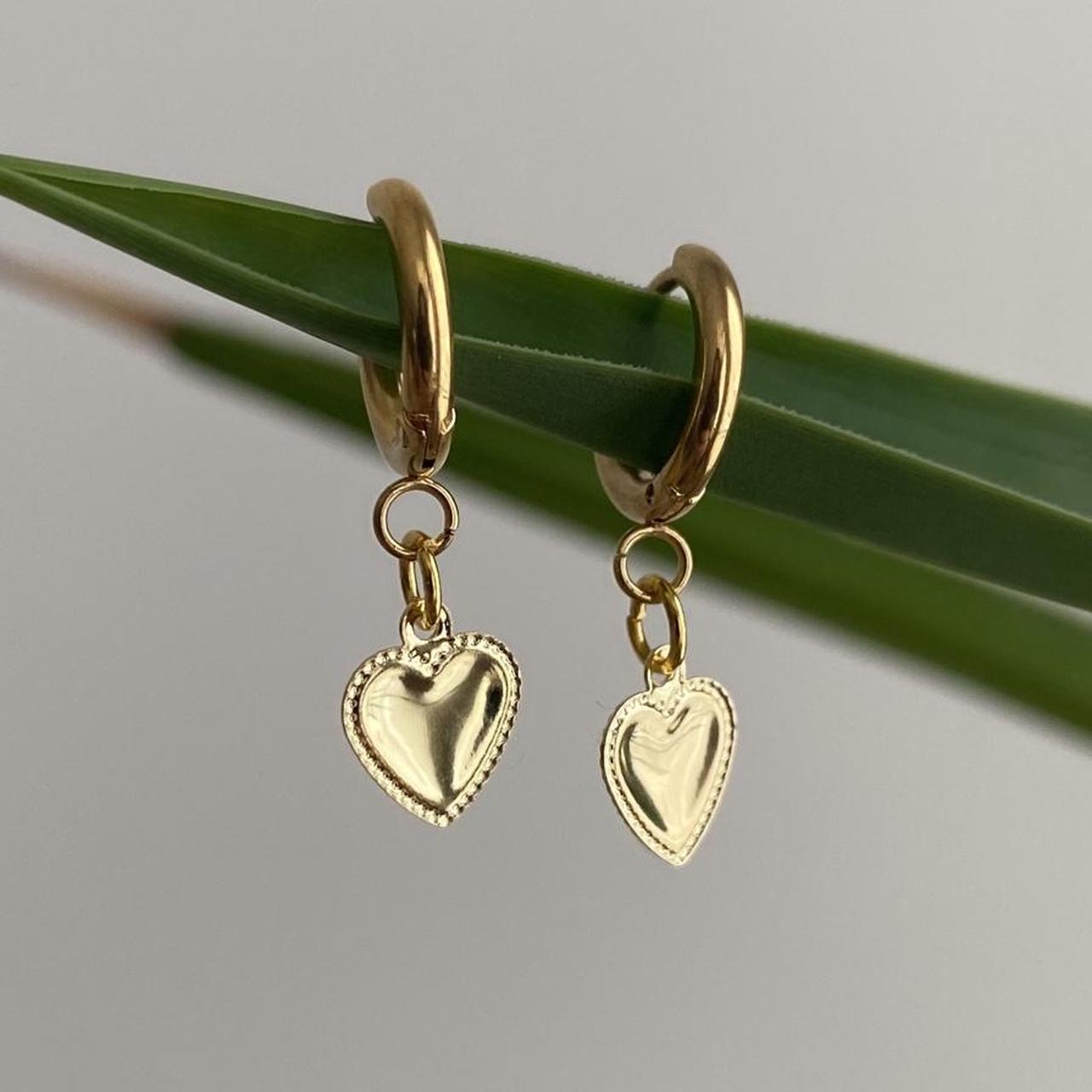 Petite Gold Heart Dangle Hoop Earrings Also - Image 3