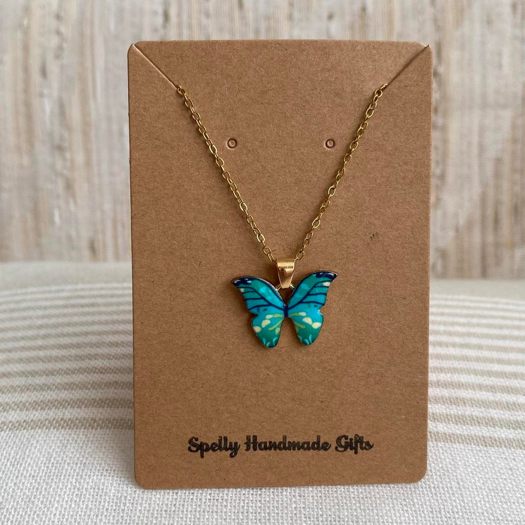 Blue Turquoise Butterfly Enamel Pendant Chain - Image 4