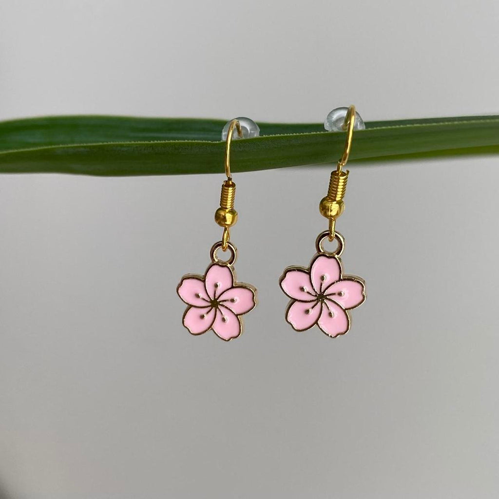 Pink Enamel Tropical Hibiscus Flower Dangle Earrings - Image 2