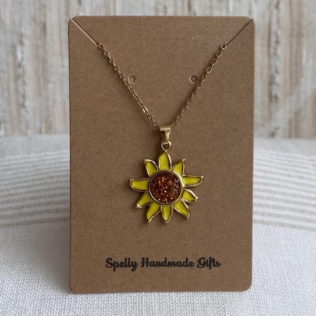 Yellow Sunflower Pendant Chain Necklace With Gold - Image 3