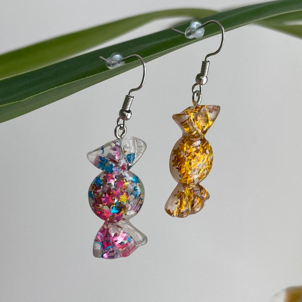 Sparkly Resin Gold And Rainbow Candy Dangle Earrings