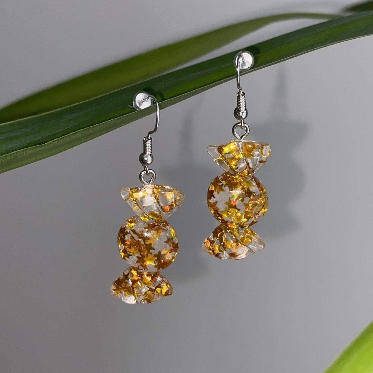 Sparkly Resin Yellow Gold Candy Dangle Earrings With - Image 2