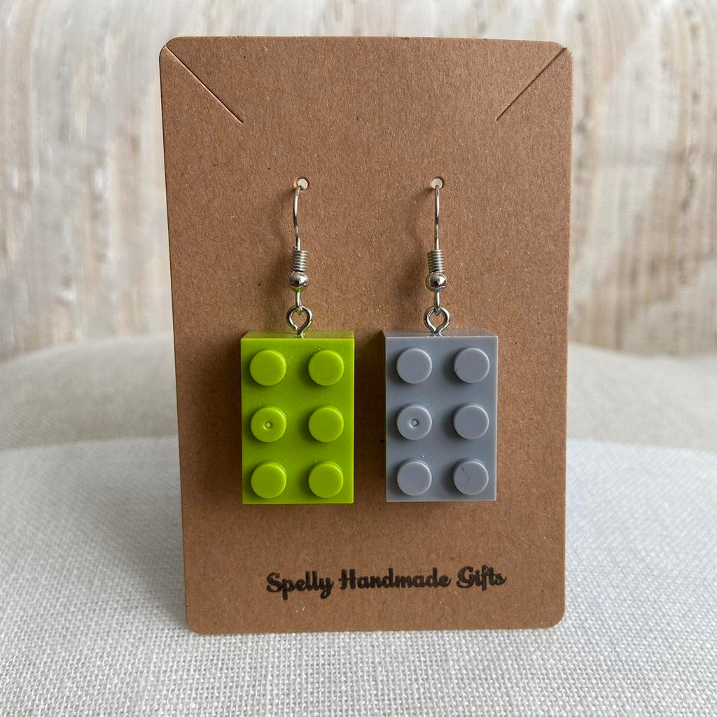 Lego Green And Grey Dangle Earrings Hand Made - Image 5