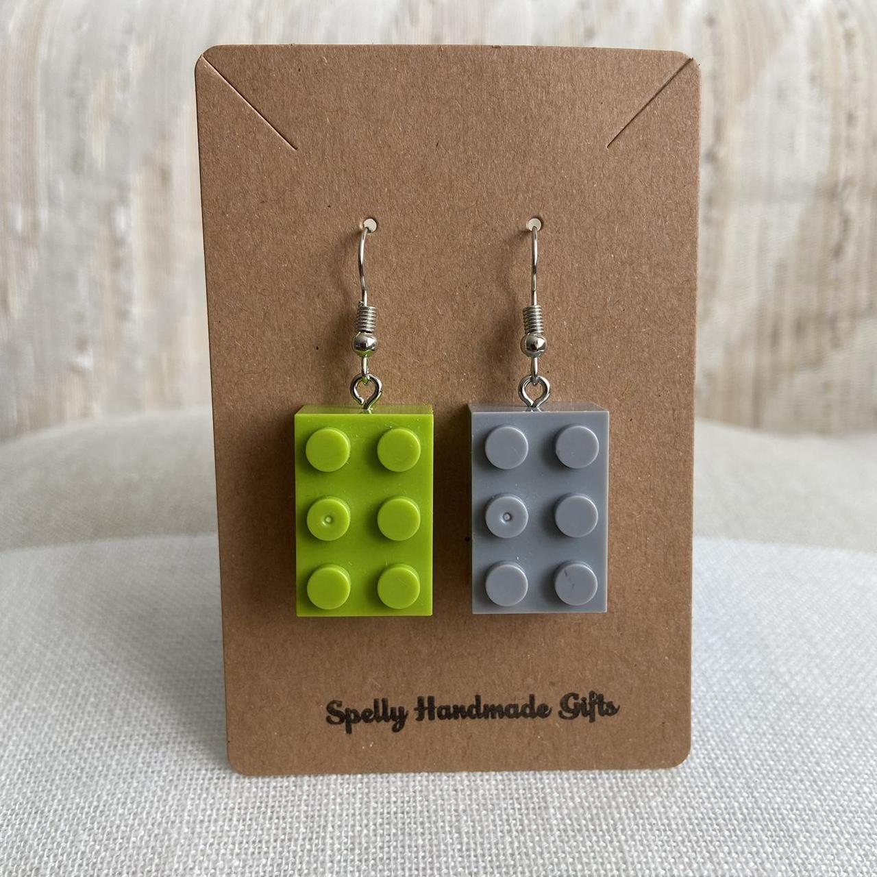 Lego Green And Grey Dangle Earrings Hand Made - Image 5