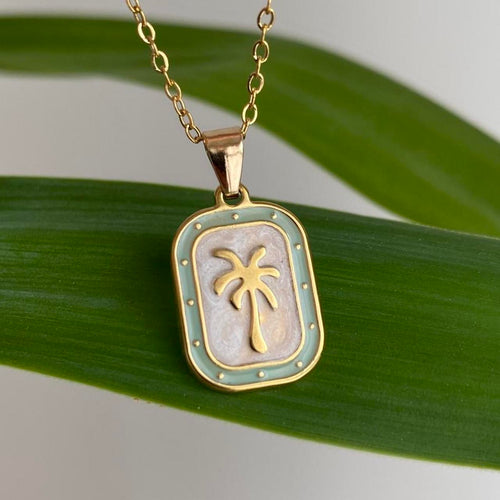 18 Karat Gold Plated Green And White Enamel Tropical
