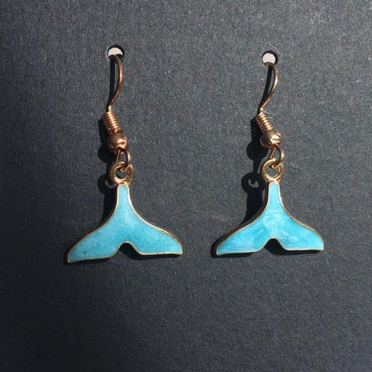 Blue Turquoise Whale Tail Drop Dangle Earrings With - Image 3