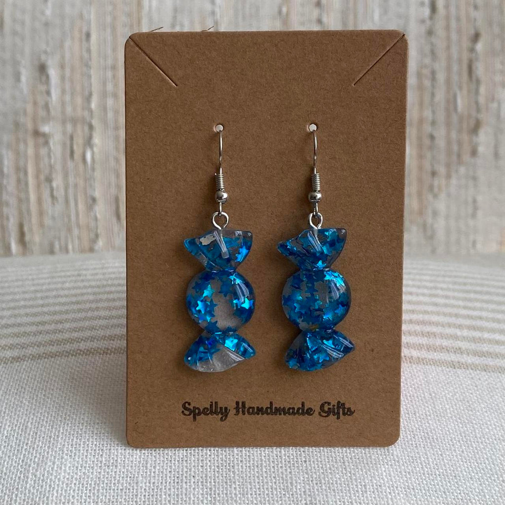 Sparkly Resin Blue Candy Dangle Earrings With Silver - Image 3