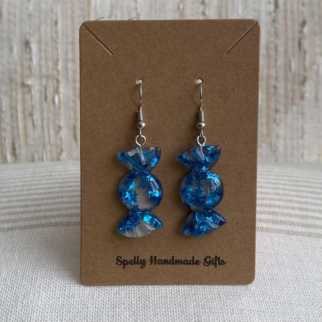 Sparkly Resin Blue Candy Dangle Earrings With Silver - Image 3