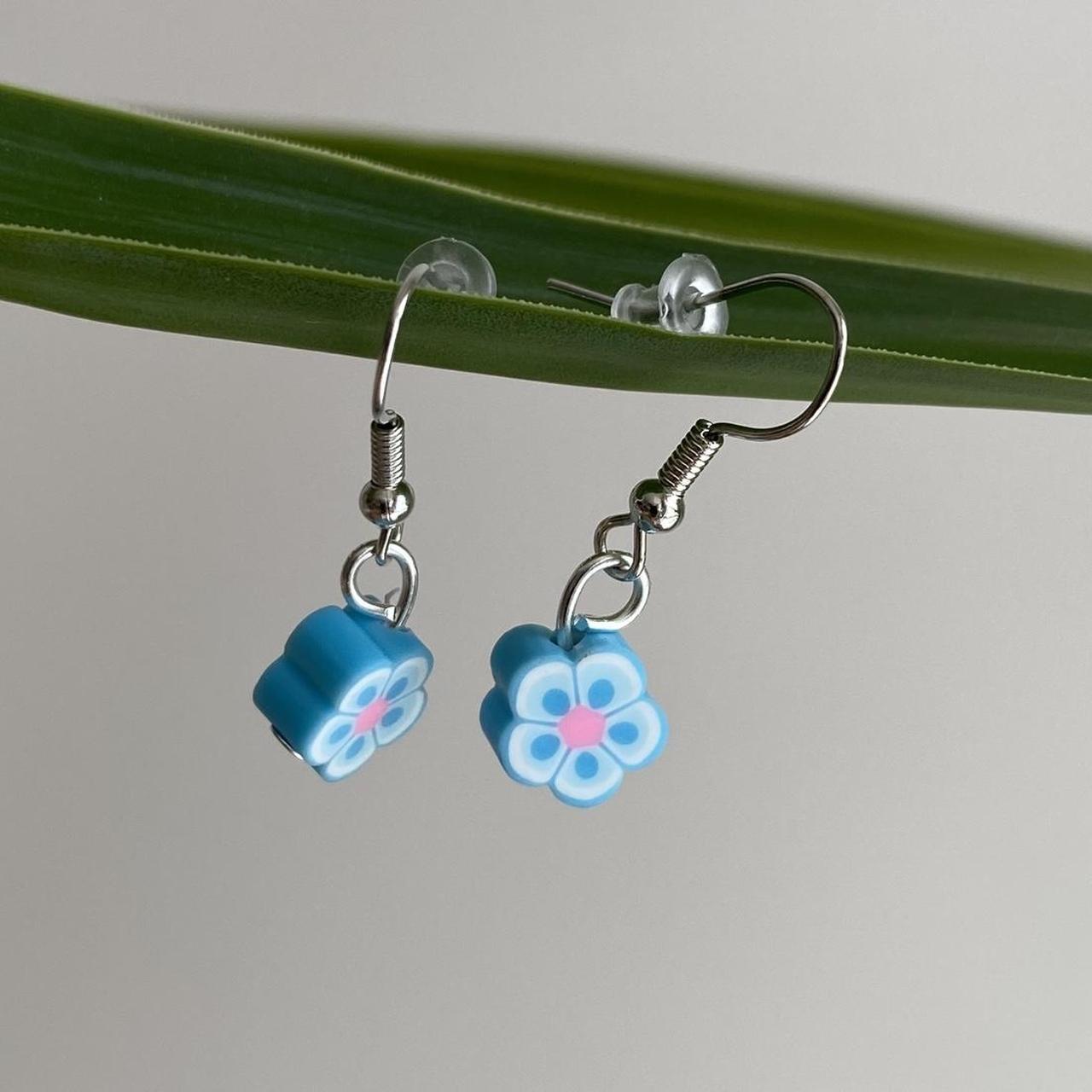 Light Blue Tropical Flower Polymer Clay Dangle - Image 4
