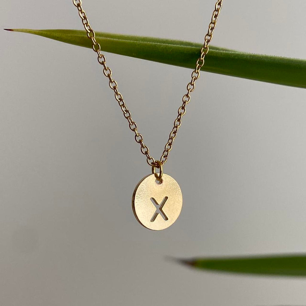 Circle Stamped Gold Letter X Initial Pendant Chain - Image 2