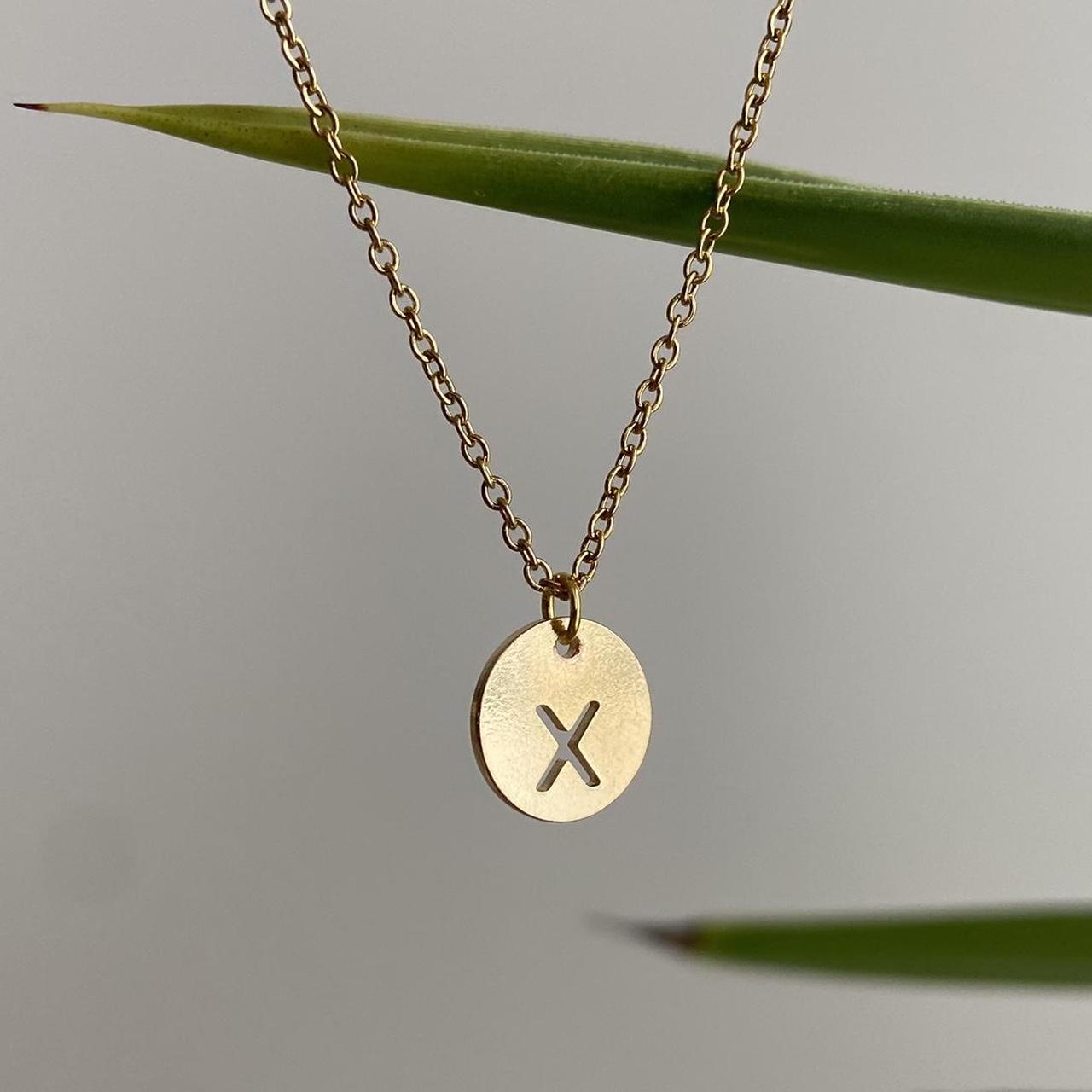 Circle Stamped Gold Letter X Initial Pendant Chain - Image 2