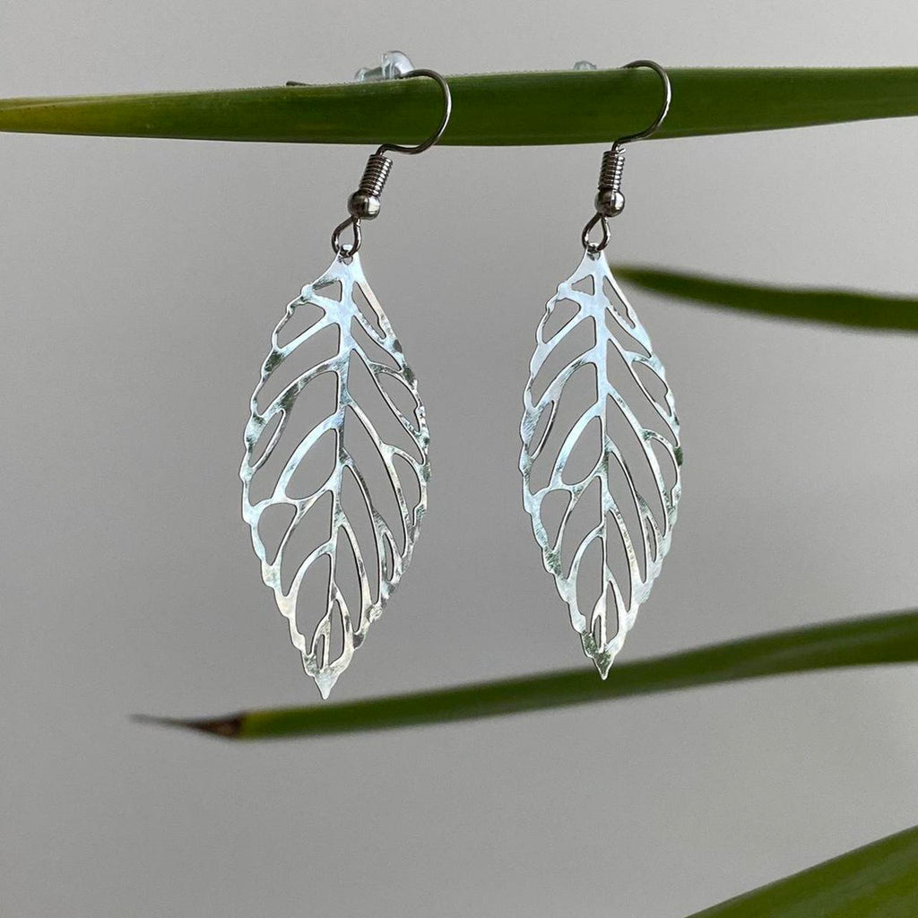 Large Silver Leaf Dangle Earrings 3 Sizes - Image 3