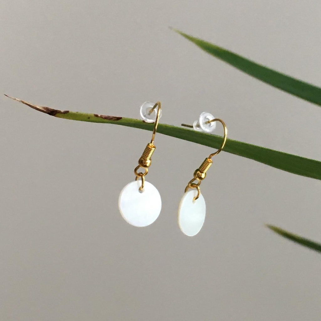Circle Shimmery Shell Dangle Earrings Hand Made