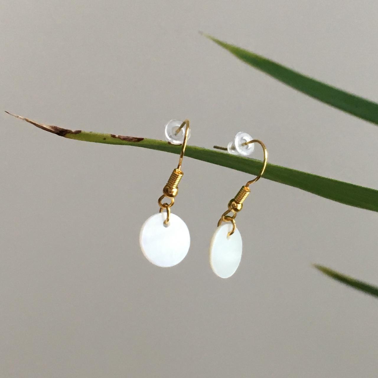 Circle Shimmery Shell Dangle Earrings Hand Made