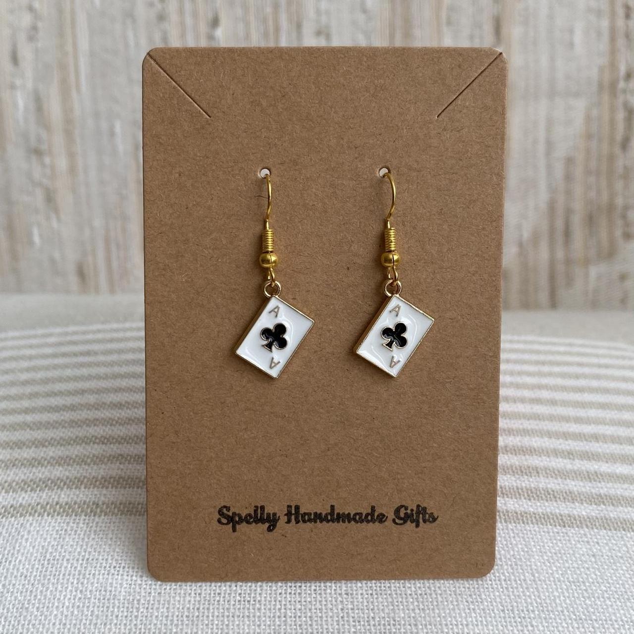 Ace Of Clubs Poker Card Dangle Earrings With Gold - Image 4