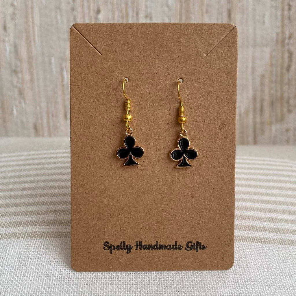 Black Clubs Symbol Dangle Earrings With Gold - Image 4