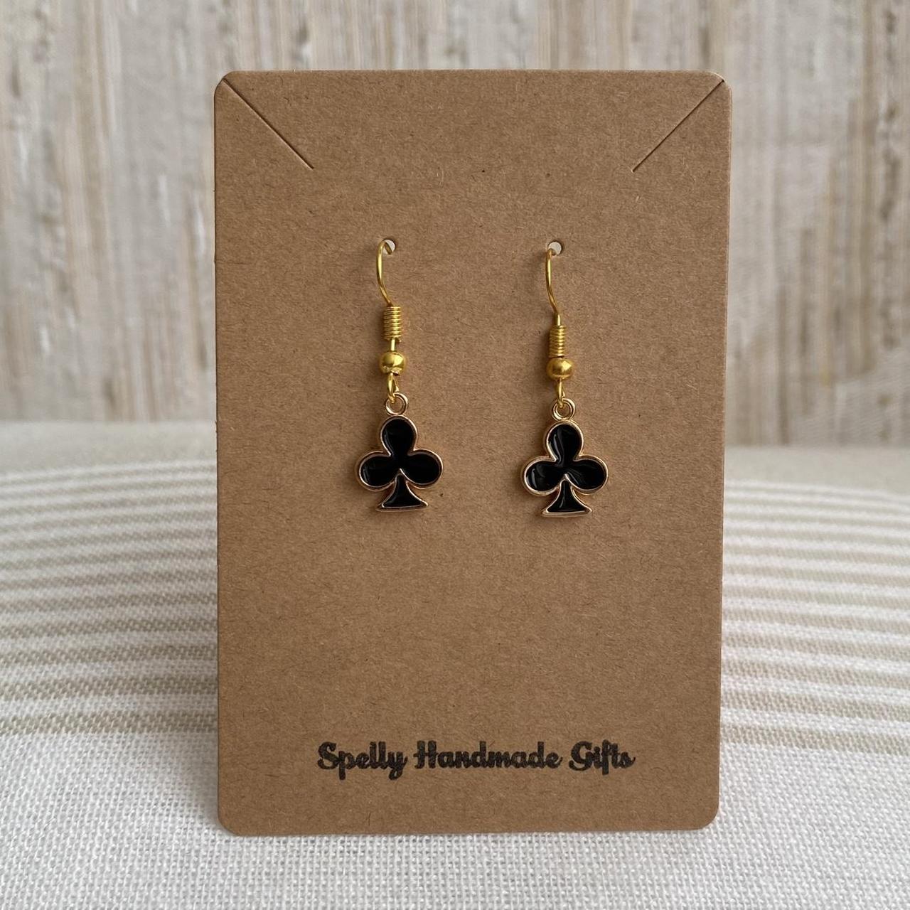 Black Clubs Symbol Dangle Earrings With Gold - Image 4