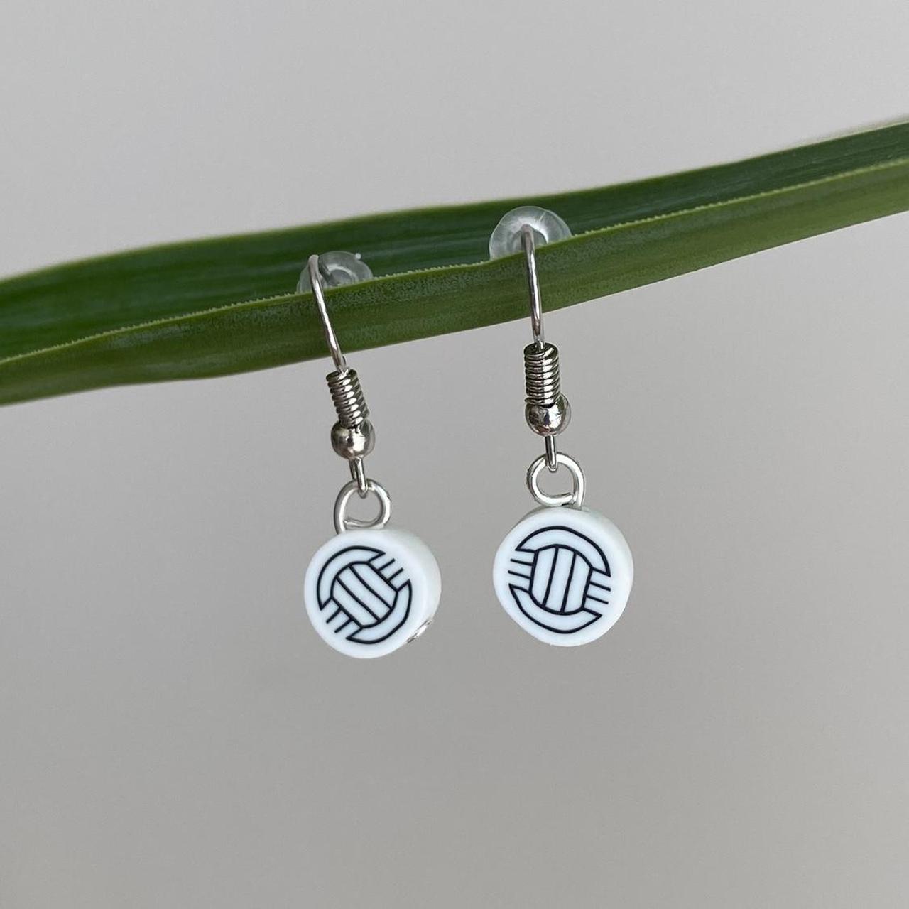 Volleyball Polymer Clay Dangle Earrings With Silver - Image 4