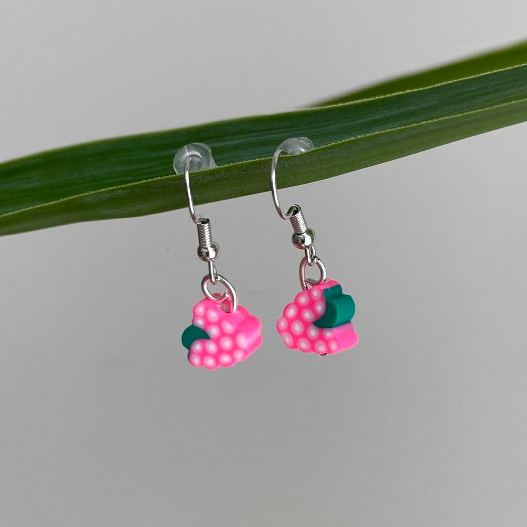Pink Grapes Fruit Polymer Clay Dangle Earrings With - Image 3