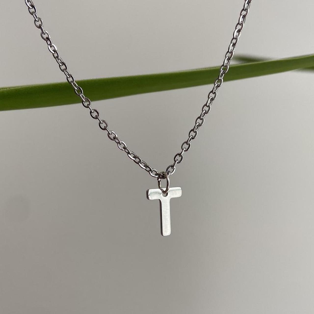 Silver Letter T Initial Pendant Chain Necklace