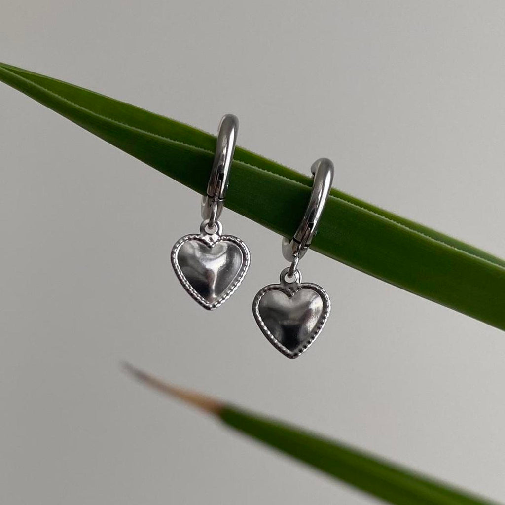 Petite Silver Heart Dangle Hoop Earrings Also - Image 2