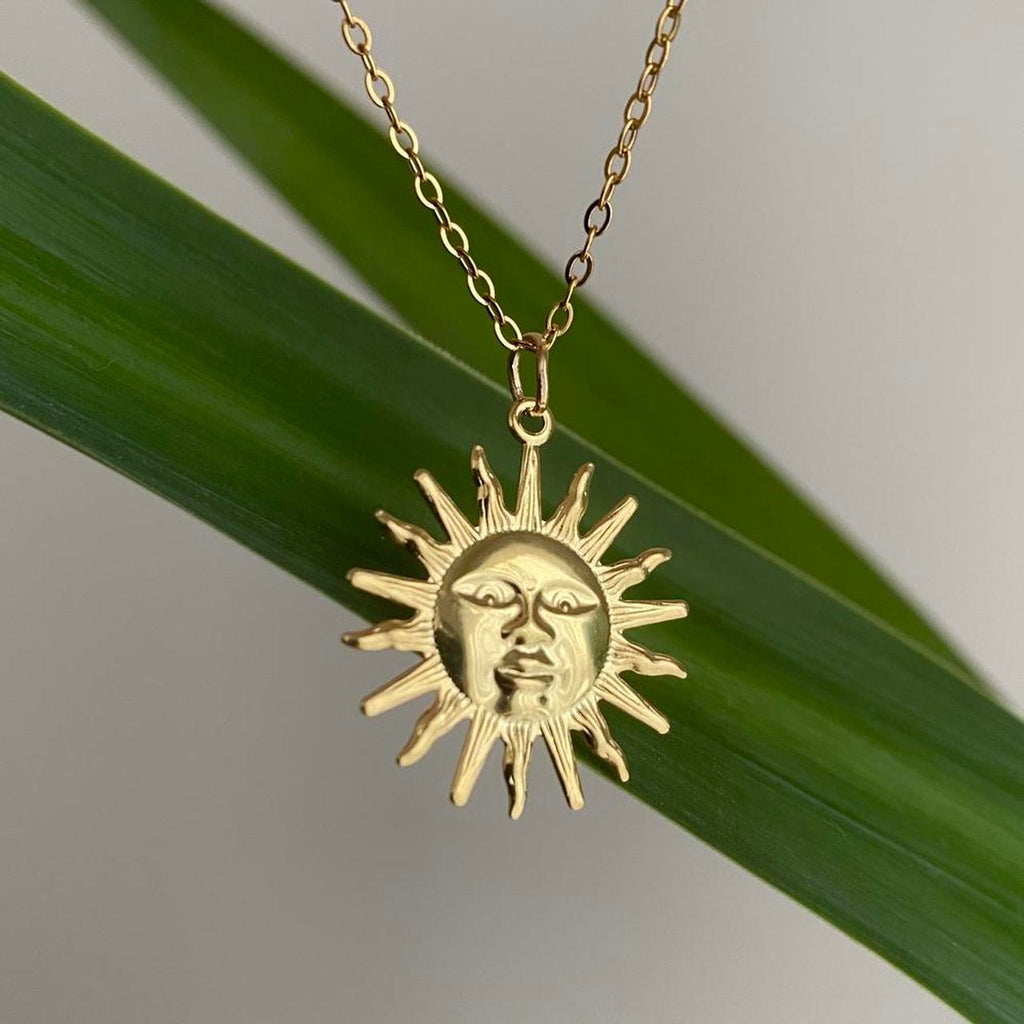 Gold Rising Sun Pendant Chain Necklace 18 Karat