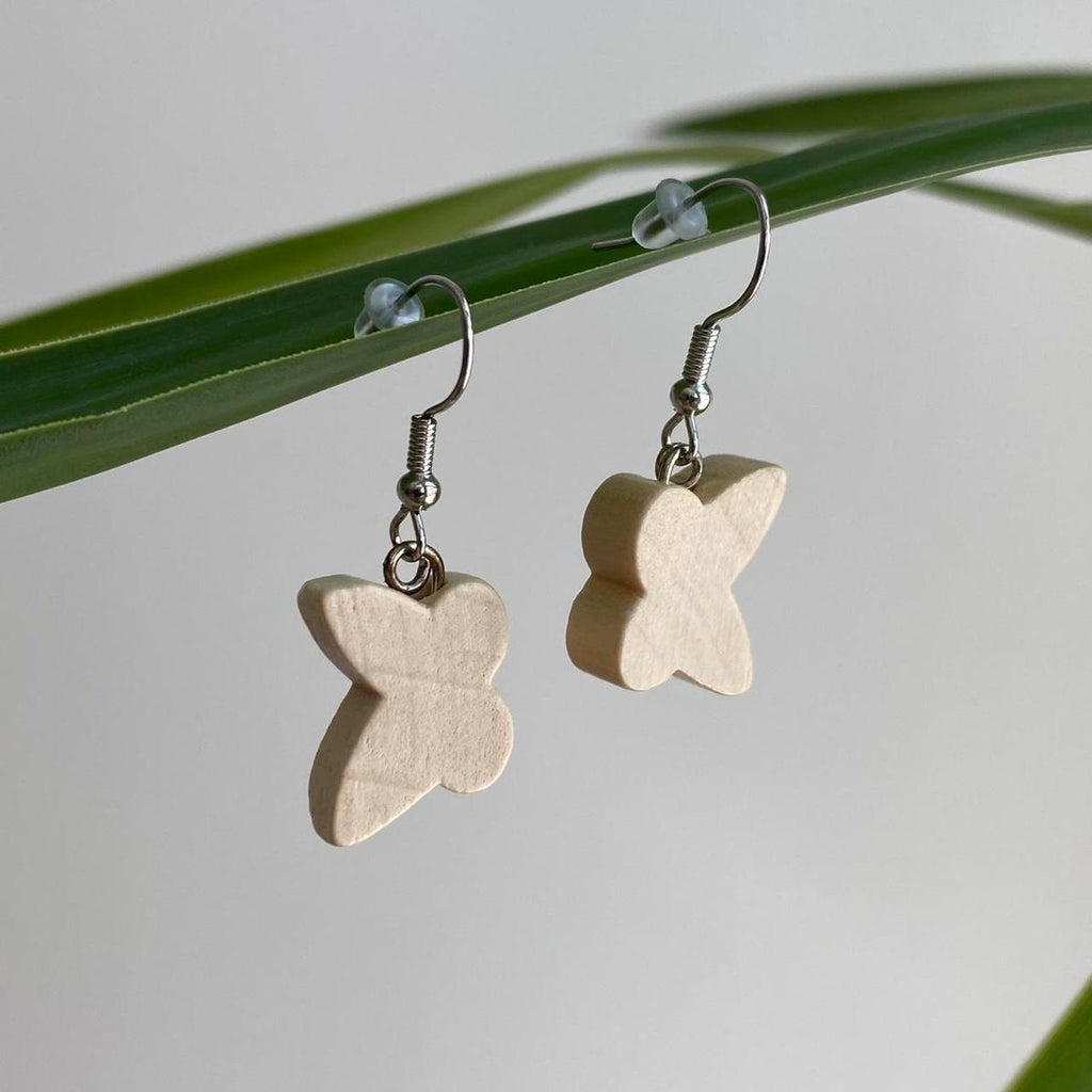 Wooden Butterfly Dangle Earrings With Silver - Image 4
