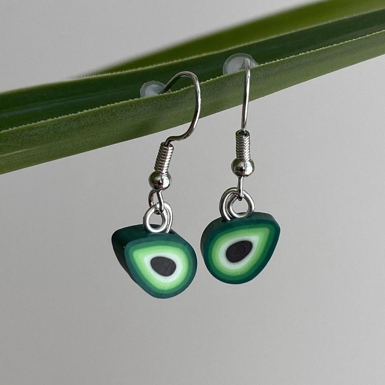 Green Avocado Fruit Polymer Clay Dangle Earrings