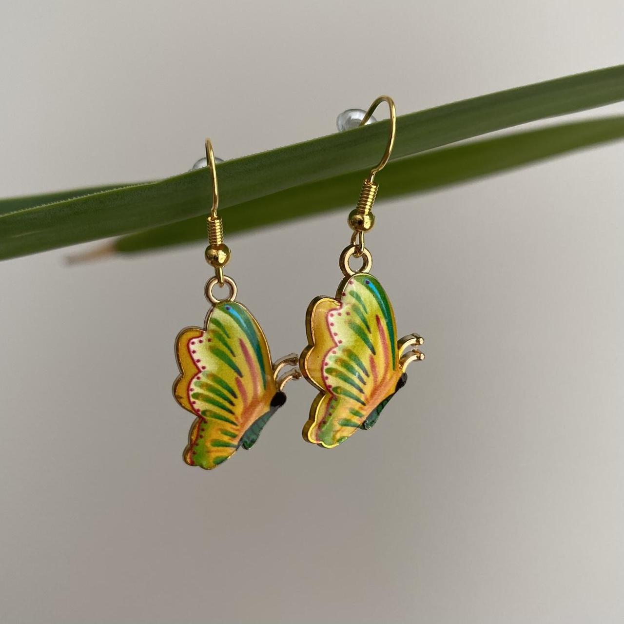 Yellow Green Orange Butterfly Enamel Dangle - Image 2
