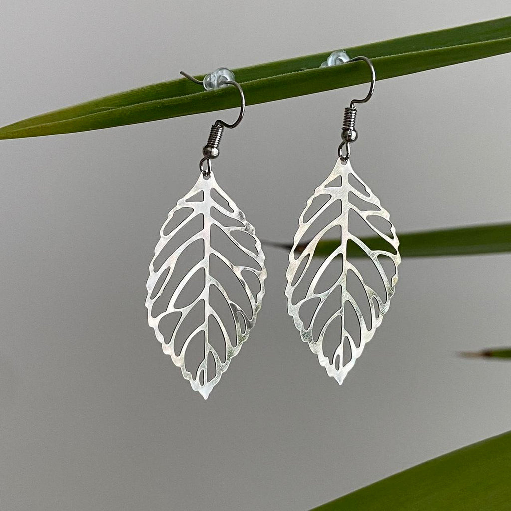 Large Silver Leaf Dangle Earrings 3 Sizes - Image 2