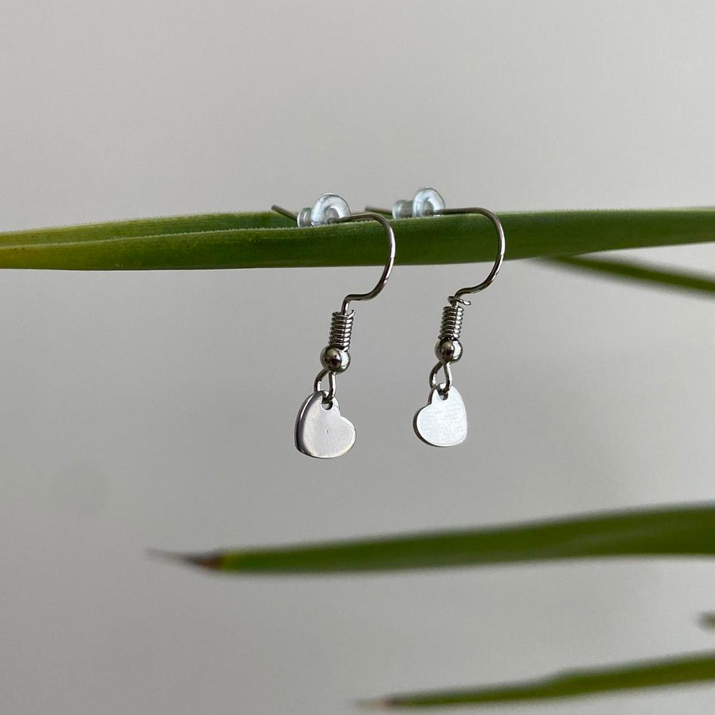Petite Minimalist Silver Heart Dangle Earrings
