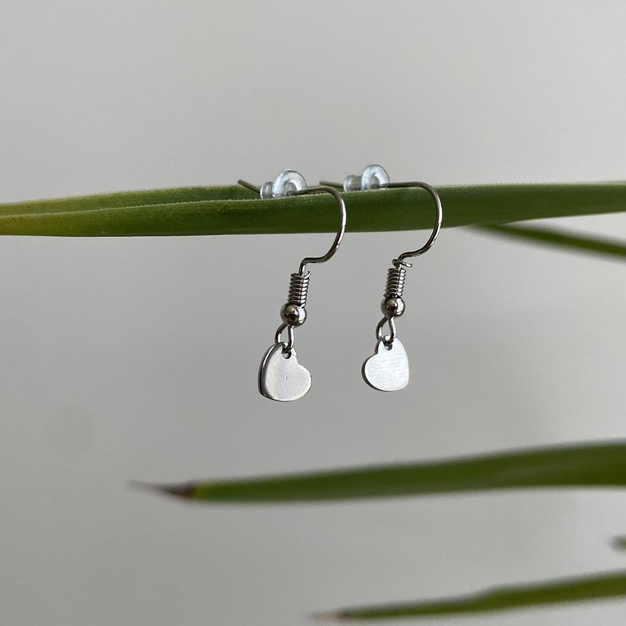 Petite Minimalist Silver Heart Dangle Earrings